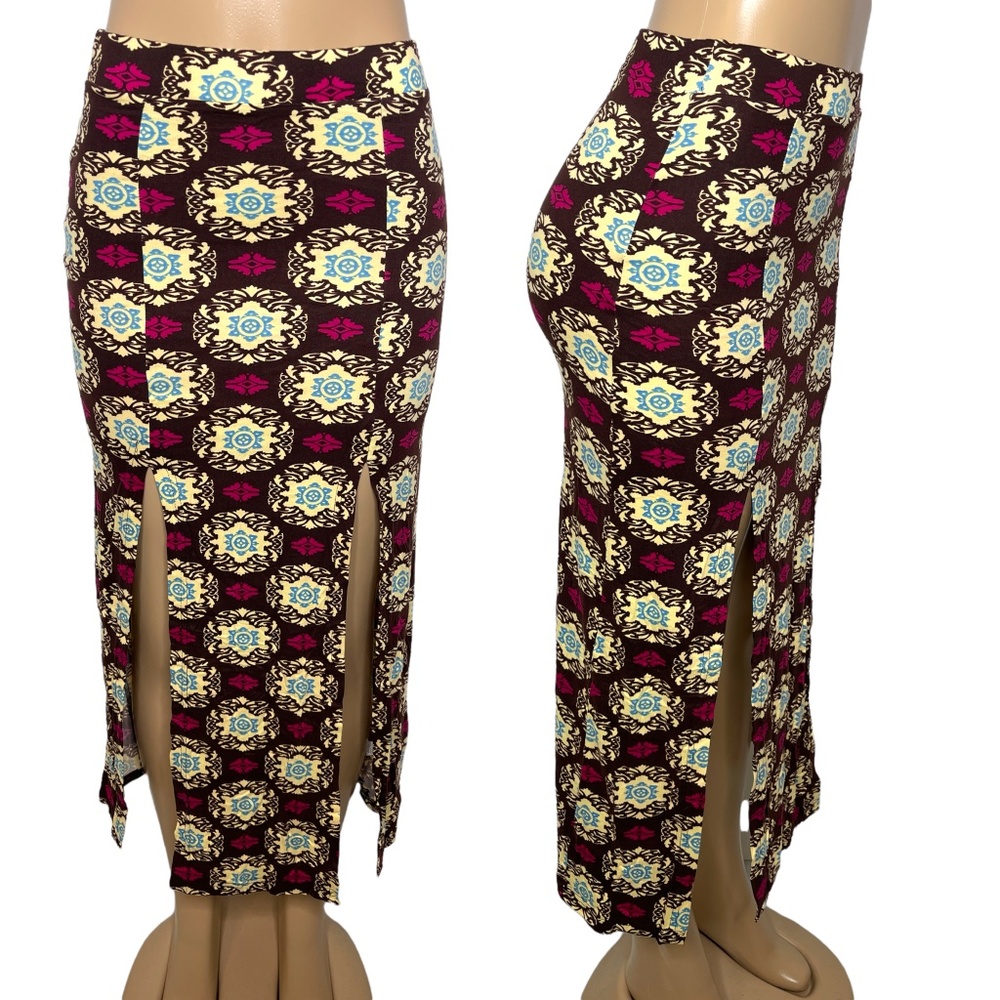 NWT Brown and Beige Size S/M and L Stretchy Skirt Open Pencil Long Floral Skirt